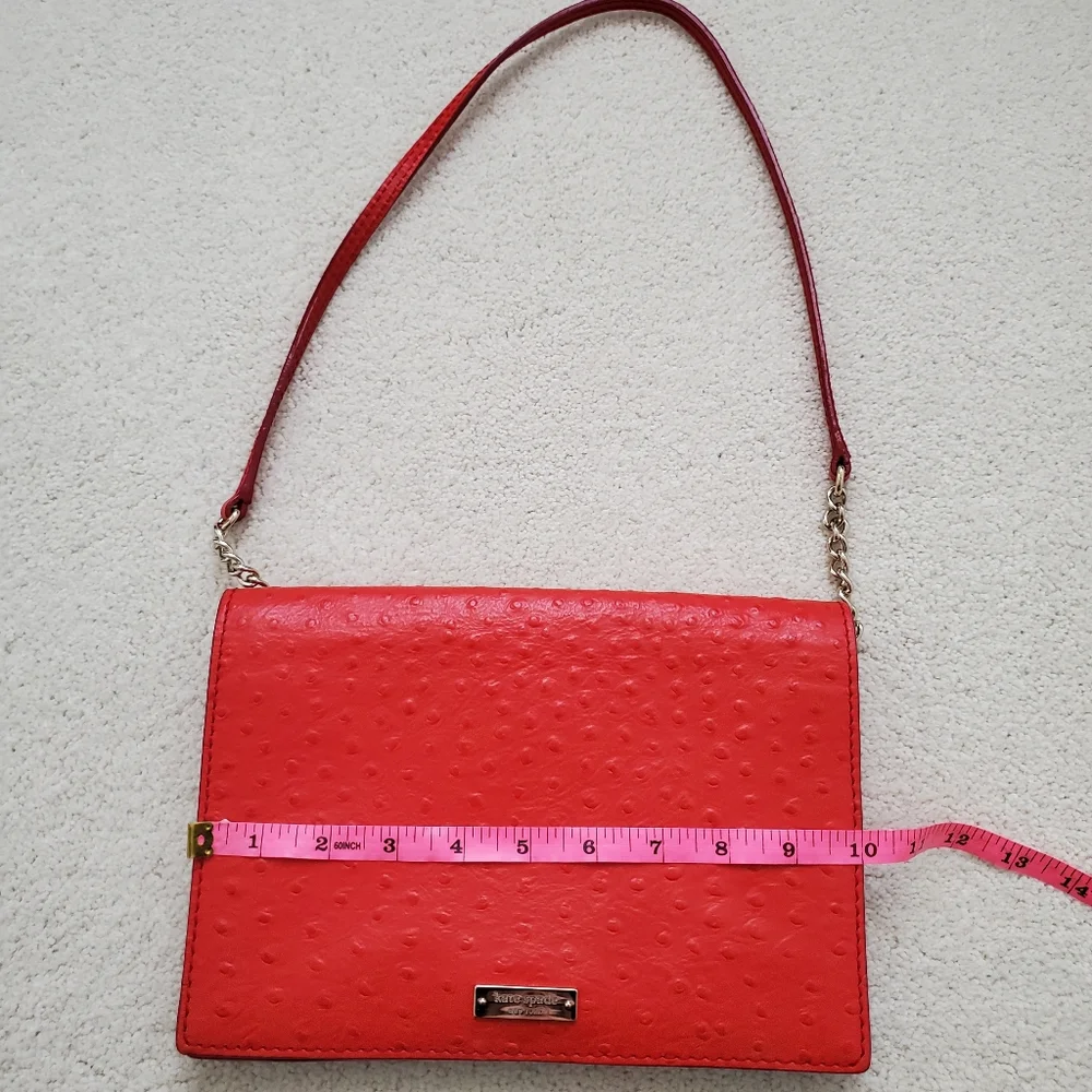 Kate Spade Portola Valley Ostrich Embossed Leather Shoulder Bag in Spice Red